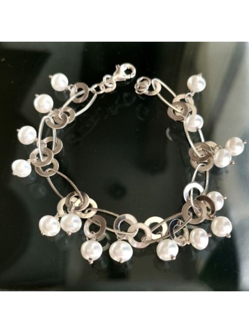 Sterling silver white freshwater pearl Chacha bracelet 🆕